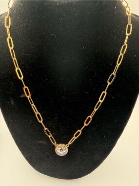 Touchstone Crystal Gold Chain Necklace with Clear Crystal Pendant